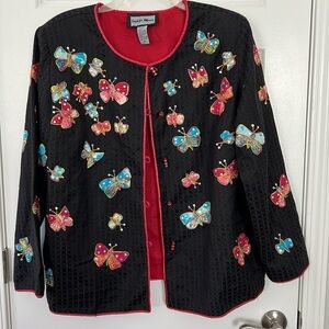 Indigo Moon Black Sequin Butterflies Jacket -
Size  1X